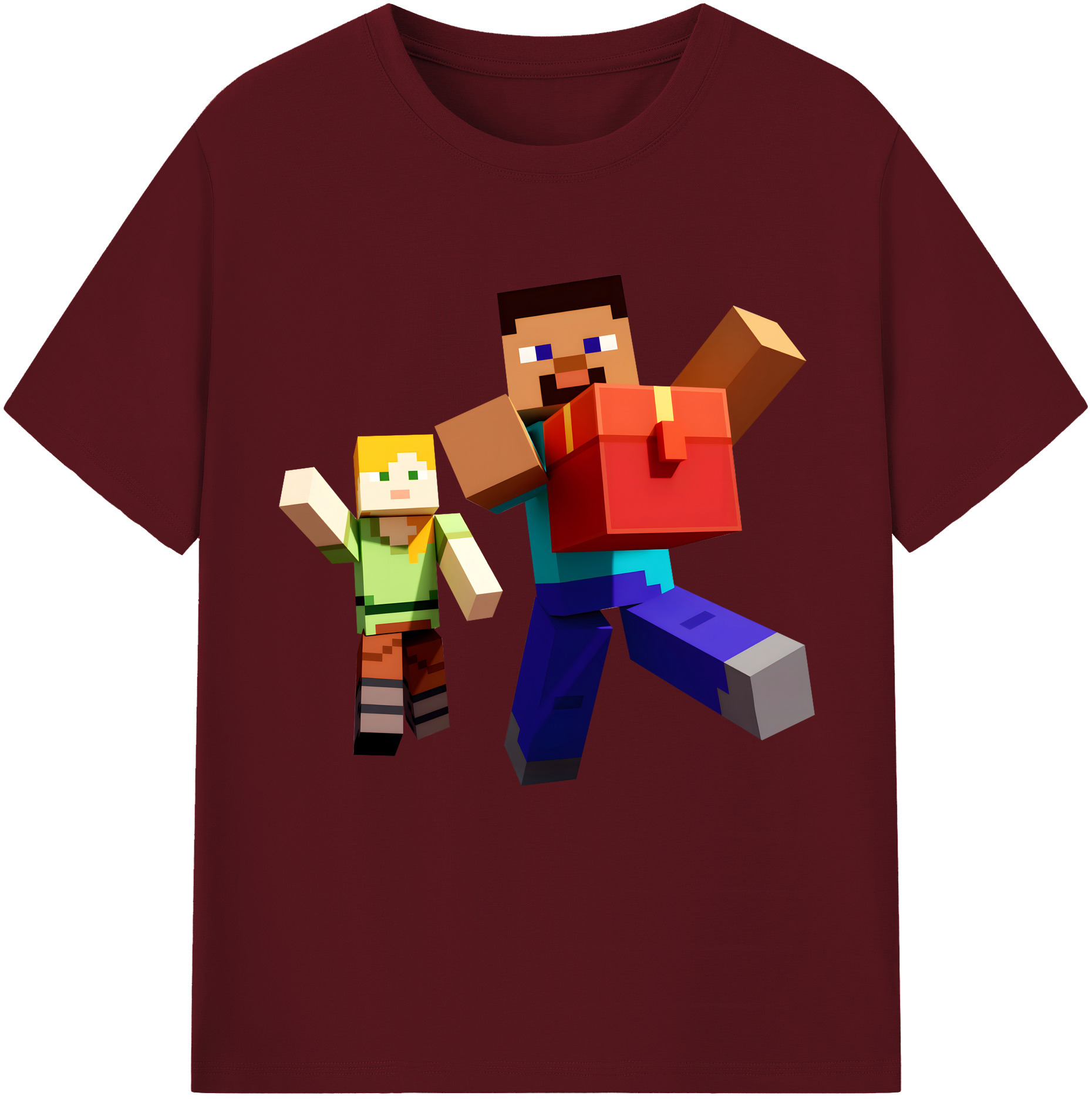（画像用） マインクラフト ブロックの世界 Minecraft MC Block world 綿100％半袖Tシャツ（フロントプリント）